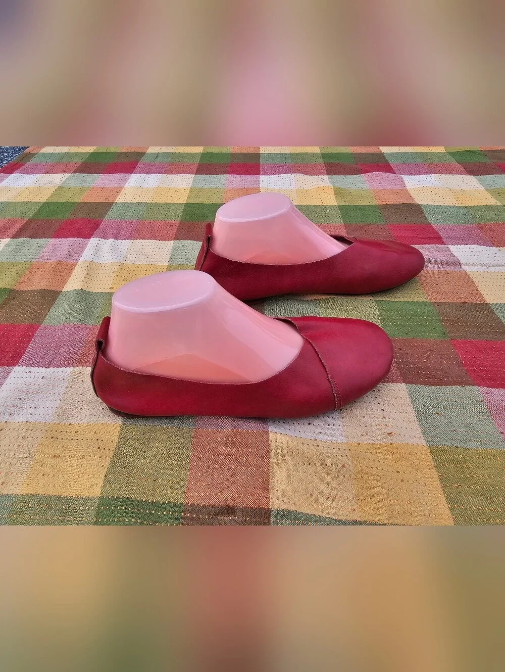 Kunsto Women's Red Leather Ballet Flats Slip-On Comfort Shoes Size 9 Minimalis
